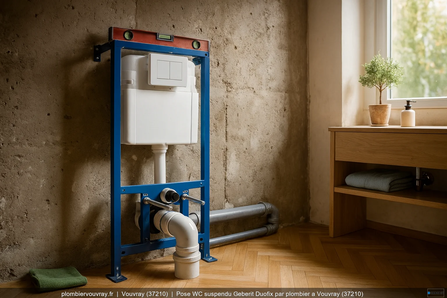 Pose WC suspendu Geberit Duofix par plombier a Vouvray (37210)